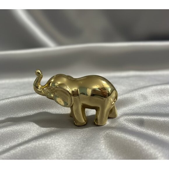 Elephant Figurine in Vintage Brass– Lucky Trunk Up Decor - Picture 1 of 3
